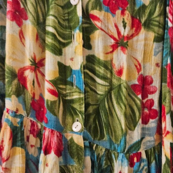 Bilia Floral Vibrant Colorful Fall Green Hot Pink midi pockets dress m - Picture 3 of 10